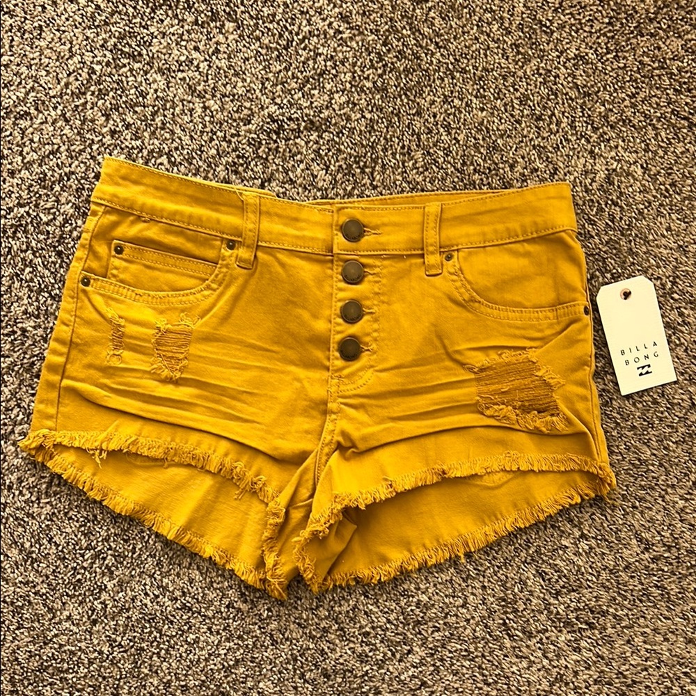 Billabong Yellow Distressed Jean Shorts